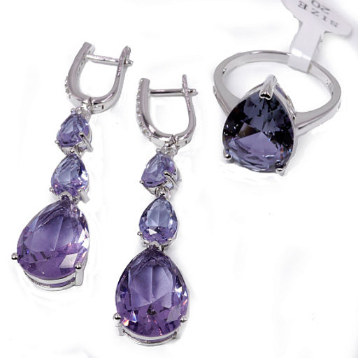 Комплект ювелирной бижутерии Silver Gold кольцо и серьги с Аметрином