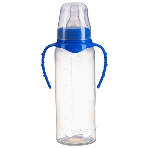 Бутылочка для кормления M&B, классическое горло, с ручками, от 3 мес., 250 мл., цилиндр, МИКС