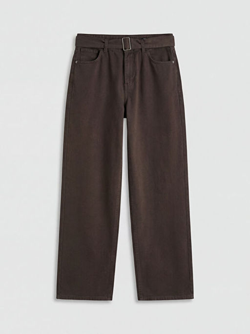 Beli Kemerli Wideleg Kad?n Jean Pantolon