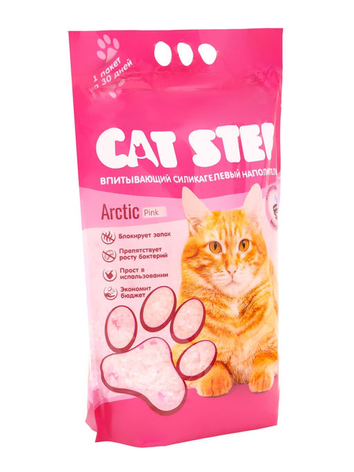 Наполнитель впитывающий силикагелевый CAT STEP Arctic Pink, 3,8 л