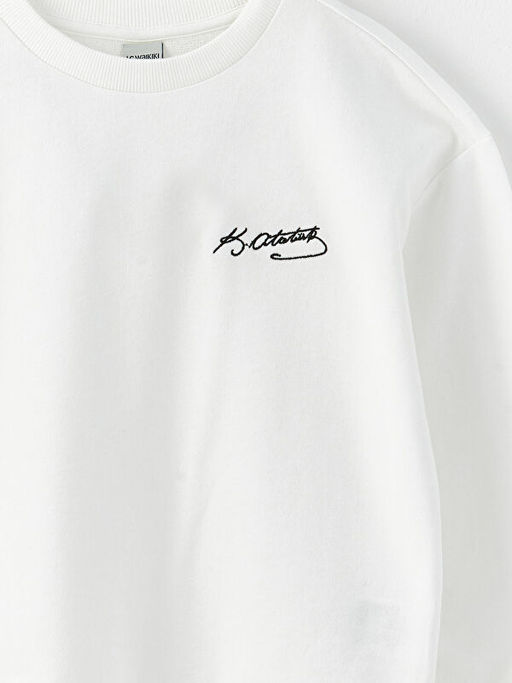 Bisiklet Yaka Atat?rk ?mza Bask?l? Uzun Kollu K?z ?ocuk Sweatshirt - Waikiki фото 3