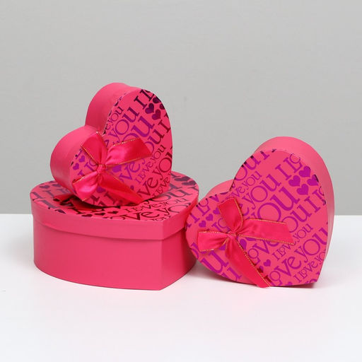 Набор коробок 3 в 1 сердца, I Love You, розовый, 21 х 19 х 9 - 15.5 х 14 х 6 см - Simaland фото 2