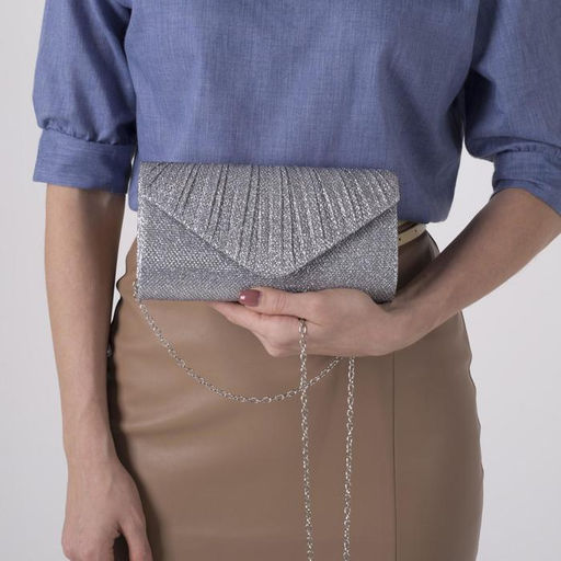 Клатч женский, отдел на клапане, длинная цепь, цвет серебристый - Simaland фото 4