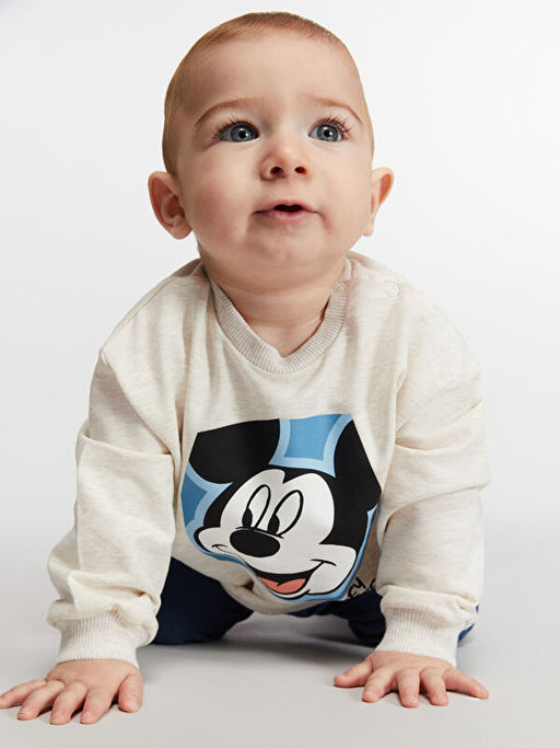 Mickey Mouse Bask?l? Erkek Bebek Sweatshirt ve E?ofman Alt 2li