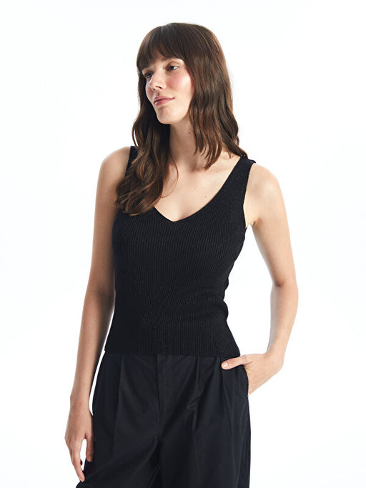 Kad?n V Yaka D?z Triko Kazak