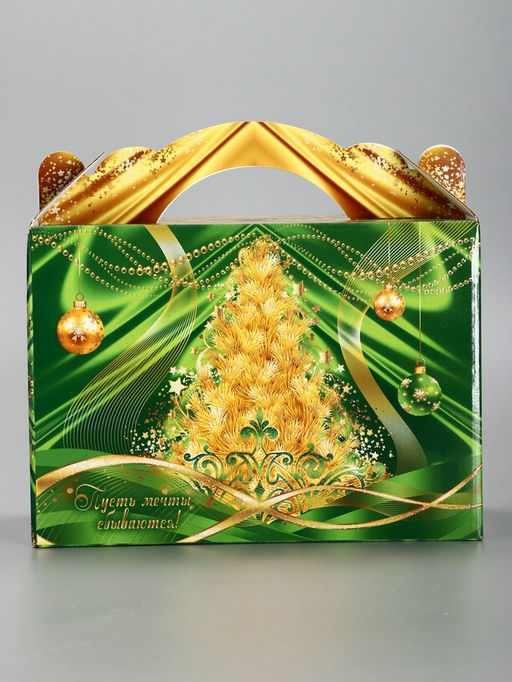 Цена за 2 шт. Подарочная новогодняя коробка «Праздничный шелк» в зеленом, 25×12×24 см