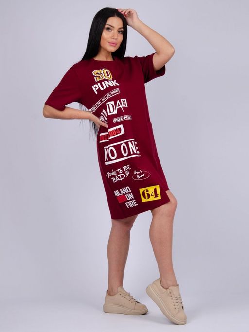 Платье "Фрида" бордо, футер с лайкрой