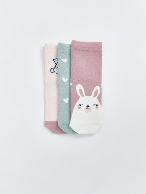 Bask?l? K?z Bebek Soket ?orap 3l?