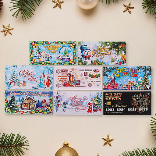 Конверт для денег «Счастливого Нового Года!» 16×8 см, 8 штук