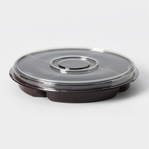 Цена за 110 шт. Менажница одноразовая, пластик, d=26 см, h=4.2 см, 5 секций, дно, круглая, коричневая