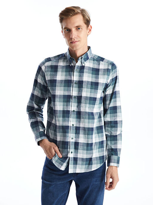 Regular Fit Uzun Kollu Ekose Poplin Erkek G?mlek