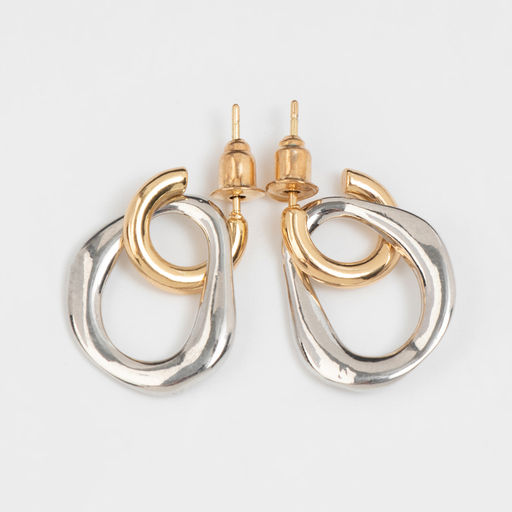 Серьги металл Цепь полукруг, звено, цвет золото с серебром - Qf фото 2
