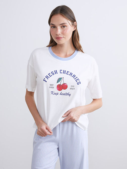 Kiraz Bask?l? Kad?n Kaprili Pijama Tak?m?