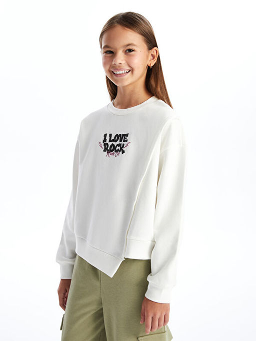 Bisiklet Yaka Bask?l? Uzun Kollu K?z ?ocuk Sweatshirt - Waikiki фото 4