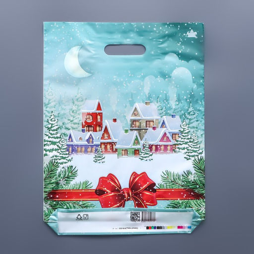 Цена за 50 шт. Пакет подарочный новогодний Снежный город, полиэтиленовый с вырубной ручкой, 40?31 см - Simaland фото 2