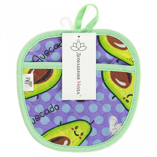Прихватка с запахом 19х19см "Авокадо, вид 2/2", форма "Яблоко", рогожка 171г/м2, хлопок 100%, наполнитель - ватин 280г/м2, на пластмассовом подвесе, "Домашняя мода" (Россия)