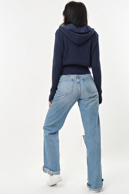 Джемпер хлопковый с капюшоном меланж синий