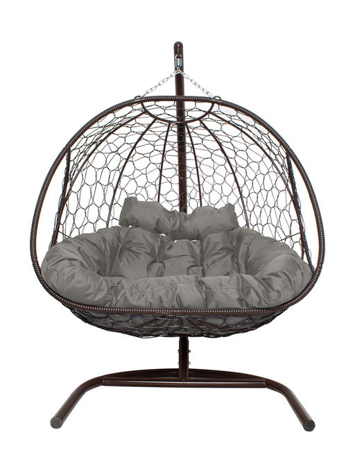 Кресло - кокон подвесное «Добрыня», 133×112×193 см, с искусственным ротангом, коричневое, с серой подушкой
