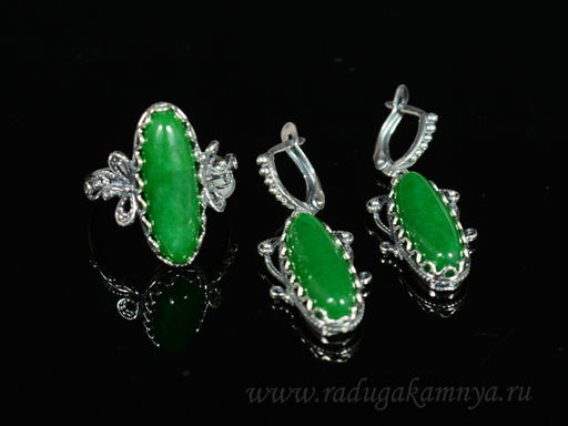 Кольцо Серьги кварц (имитация хризопраза) размер 20.