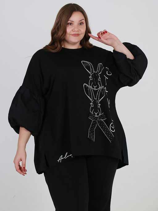 Дизайнерская блузка больших размеров с объемным рукавом