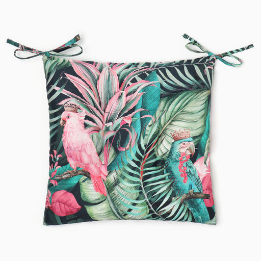 Подушка на стул «Этель» Tropical parrots, 46×46 см, чёрная