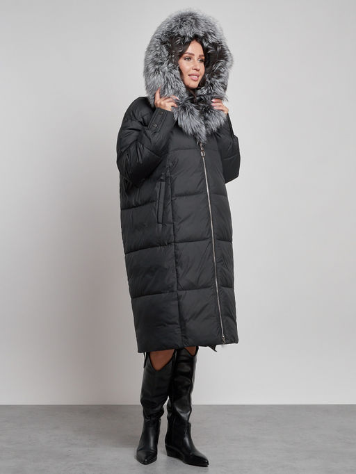 Пальто утепленное с чернобуркой зимнее женское черного цвета 133156Ch - Visdeer фото 7