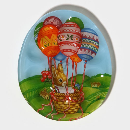 Подставка для яиц 10 ячеек Доляна «Пасхальный кролик», 24×20.5 см, стекло, разноцветная