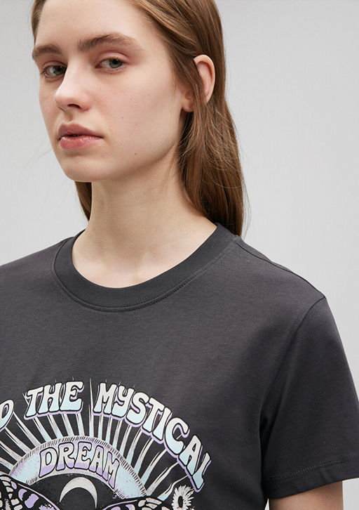 Kelebek Bask?l? Antrasit Tisort - Mavi фото 5