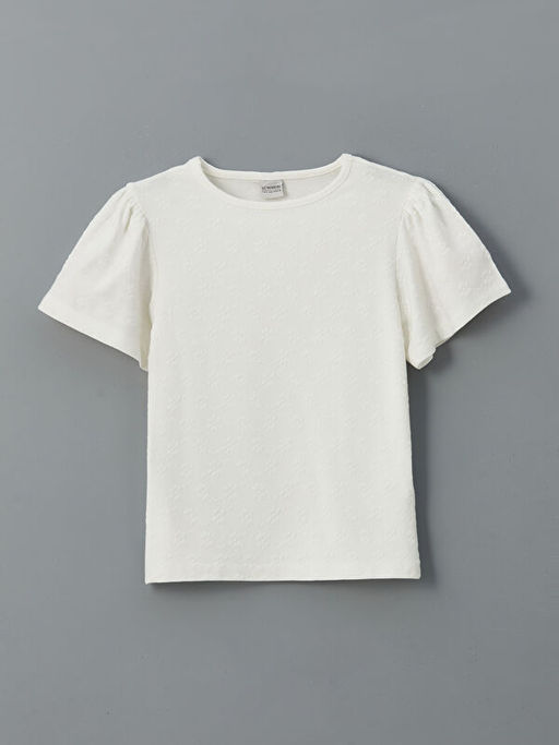 Bisiklet Yaka Dokulu K?z ?ocuk Ti??rt