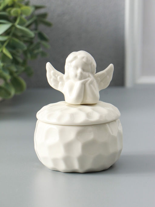 Шкатулка керамика "Ангелочек" белая 8х8х10,5 см