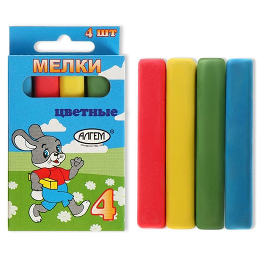 Цена за 9 шт. Мелки цветные "АЛГЕМ", в наборе 4 штуки, квадратные, МИКС