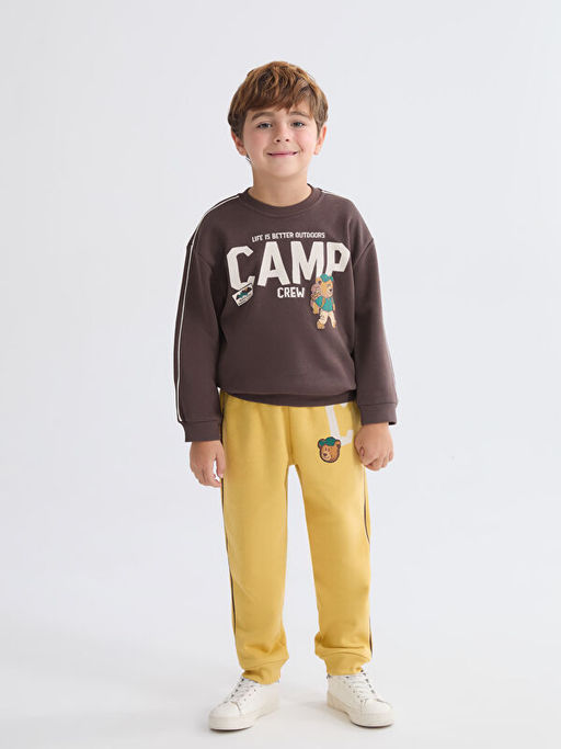 Bask?l? Erkek ?ocuk Kal?n Sweatshirt