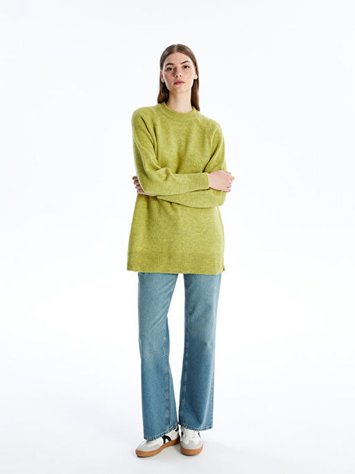 Bisiklet Yaka D?z Uzun Kollu Kad?n Triko Tunik