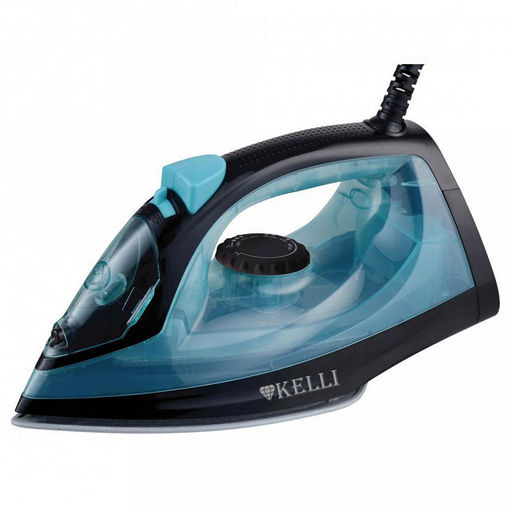 Утюг электрический "Kelli", подошва с керамическим покрытием, функция "Паровой удар", функция самоочистки, вертикальная глажка, встроенный пульверизатор, защита от перегрева, термо и паро регулятор, защита шнура от перекручивания, световой индикатор,
