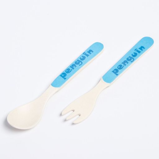 Набор детской бамбуковой посуды Пингвин, тарелка, миска, стакан, приборы, 5 предметов - Крошка я фото 8