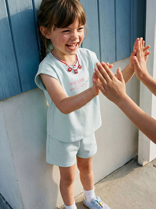 Bask?l? K?z ?ocuk Soft Touch Ti??rt ve ?ort