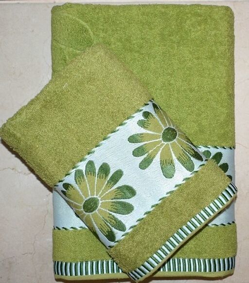 Махровое полотенце Герберы-олива 70*140 см. хлопок 100% - Лен поволжья фото 2