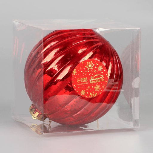 Ёлочный шар Винтаж, новогодний, d=11.5 см, полосы, красный - Зимнее волшебство фото 2