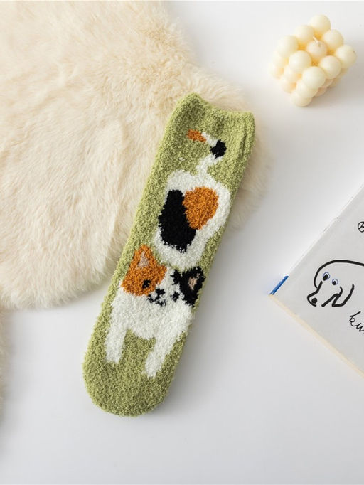 Носки iLikeGift Sweet cat, green, мужские/женские евро размер 36-44