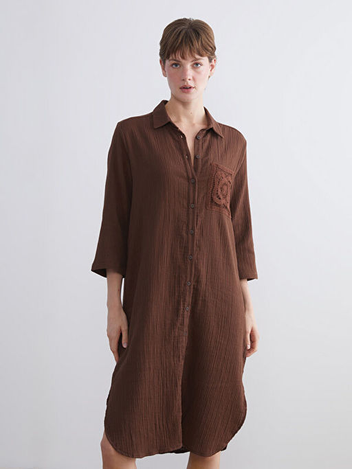 Dokulu Kro?e Detayl? G?mlek Elbise