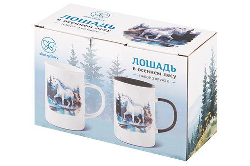 Набор 2 кружек 360 мл 11,5*7,5*11,5 см Лошадь в осеннем лесу, фарфор - Elan gallery фото 13