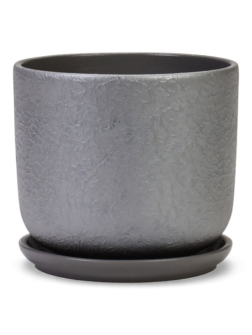 Горшок цветочный с поддоном 1,6 л, d15/h13 см серый керамика, "Перл" (М)
