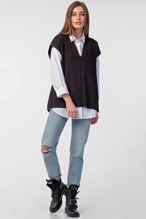 Жилет вязаный оверсайз с открытой спиной черный - Fly фото 4