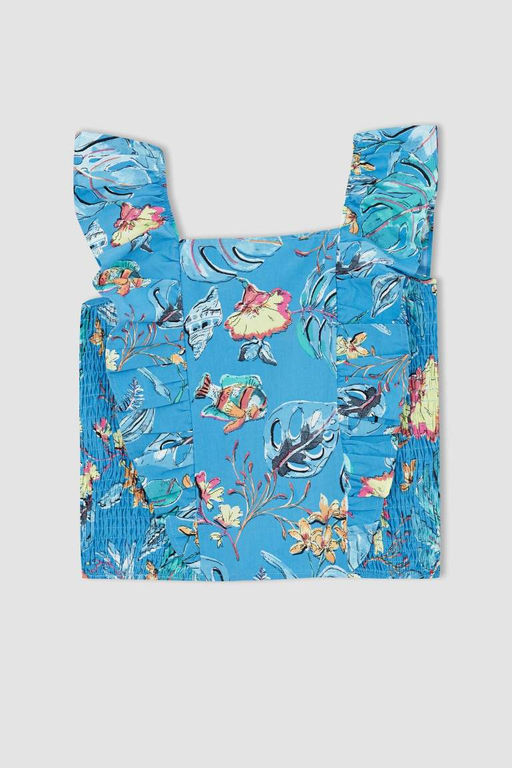 Блуза из поплина с короткими рукавами и бретелями для девочки - Defacto фото 4