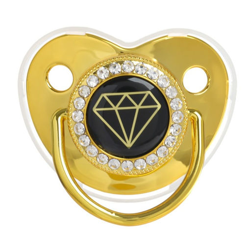 Соска - пустышка силиконовая ортодонтическая M&B «Бриллиант», от 12 мес., с колпачком, золотой/черный, стразы