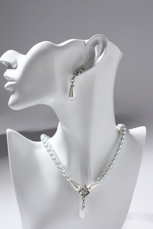 Набор 2 предмета: серьги, колье Антуанетта гранж, цвет белый в серебре, 40 см