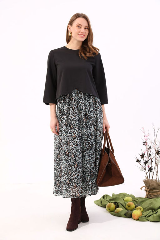 Платье NIKVA н740-12 черный+бирюзовый леопард  фото 6