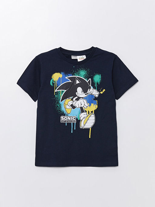 Bisiklet Yaka Sonic Bask?l? K?sa Kollu Erkek ?ocuk Ti??rt ve ?ort - Waikiki фото 2