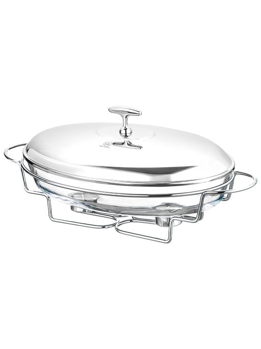 Мармит 3 л 43,5*24,5*19 см "Овальный" с крышкой из нержавеющей стали, на подставке, стекло