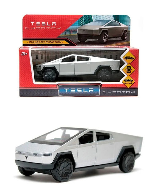 Технопарк. Модель "Tesla Cybertruck" 13,7 см, металл, дв,инер, серебристый, кор. арт.CYBERTRCK-12-GY